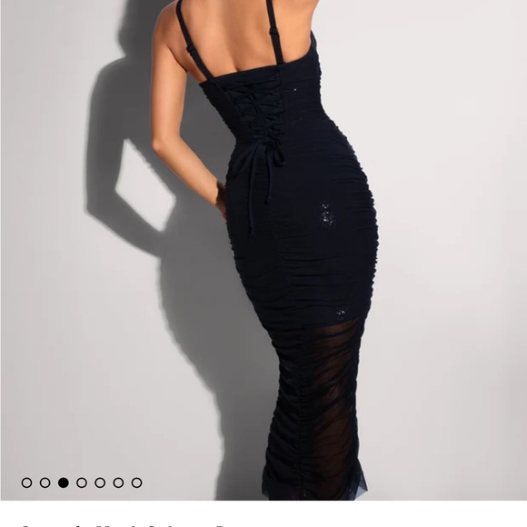 Chic Black Ruched Mini Dress - Picture 5 of 5